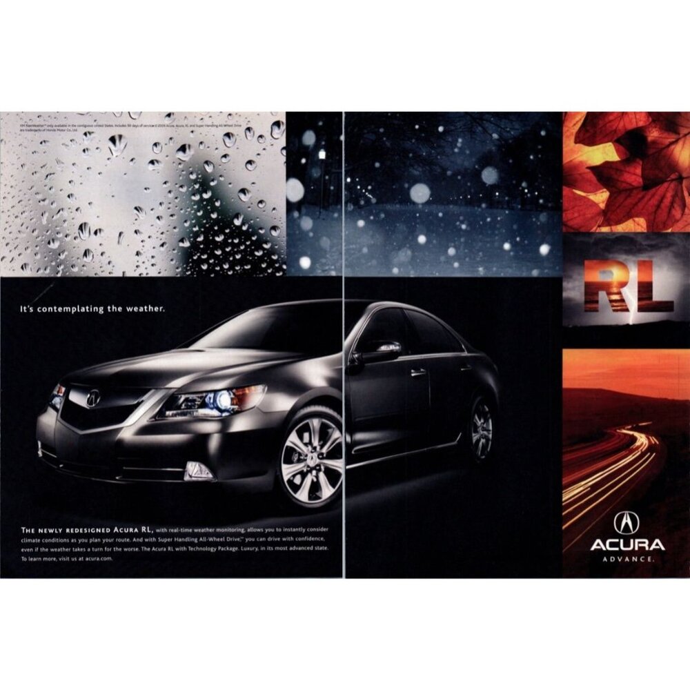 2008 Acura RL Sports Sedan 2 Page Vintage Print Ad Rain Autumn Leaves Wall Art